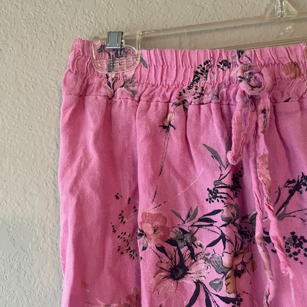 Italian Linen Asymmetrical Hem Maxi Skirt Floral Pink Women's Skirt - Picture 2 of 12